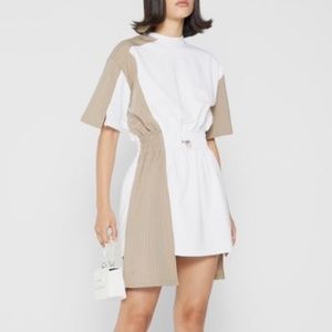 MANIERE DE VOIR Asymmetrical Pinstripe Mini Dress